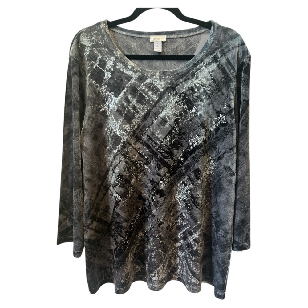 Chico’s Metallic Shimmer Abstract Tunic Top Size 3 (XL) 3/4 Sleeve Made in USA